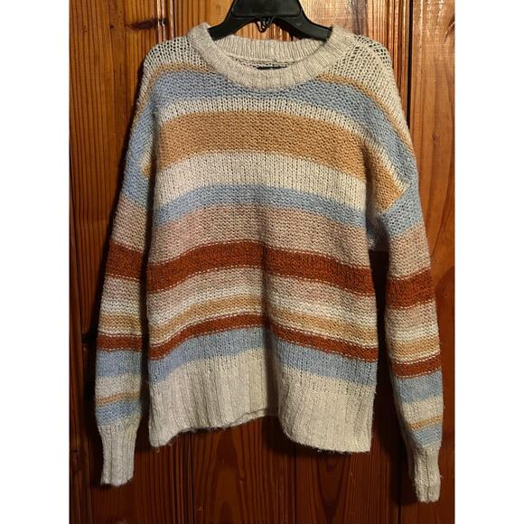 American Eagle women’s striped sweater oversized brown tan cotton small - Picture 1 of 3